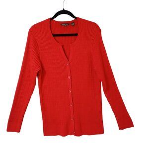 Jeanne Pierre Cardigan Sweater Red Ribbed Knit Button-Front Women XL 100% Cotton